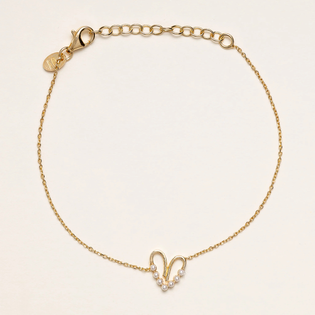 Bracelet Pearly Heart, argent plaqué or 14 carats, perles synthétiques