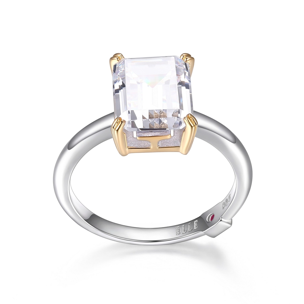 Bague solitaire, argent 2 tons (blanc/jaune), zircon - R4LABY00-AC - Elle