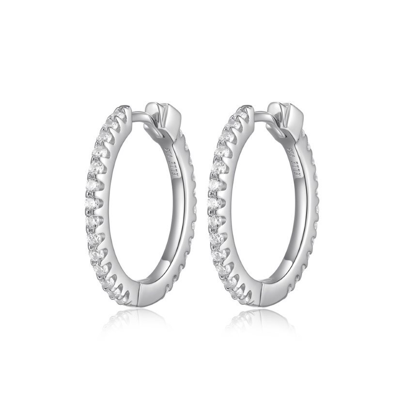 Anneaux de type huggies argent rhodié, zircons incolores, 20 millimètres - R2LCMD0027 - Elle