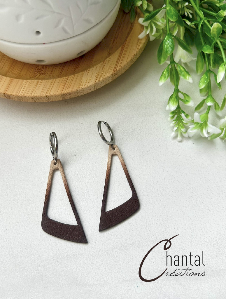 Earrings pendantes Saëlle marron, polymer clay, stainless steel