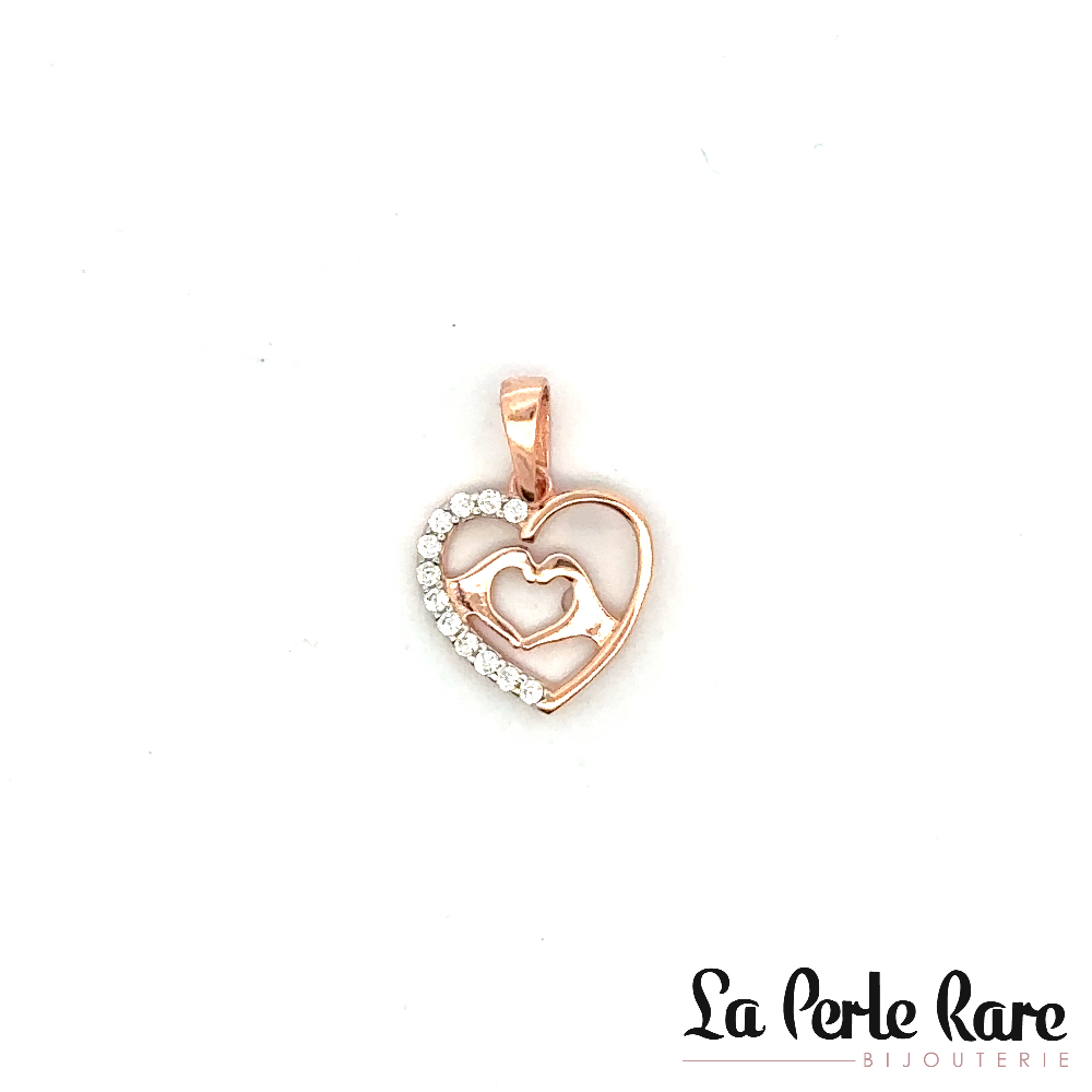 Pendentif coeur, or rose 10 carats, zircons incolores - PALF-744-R - Exclusivités