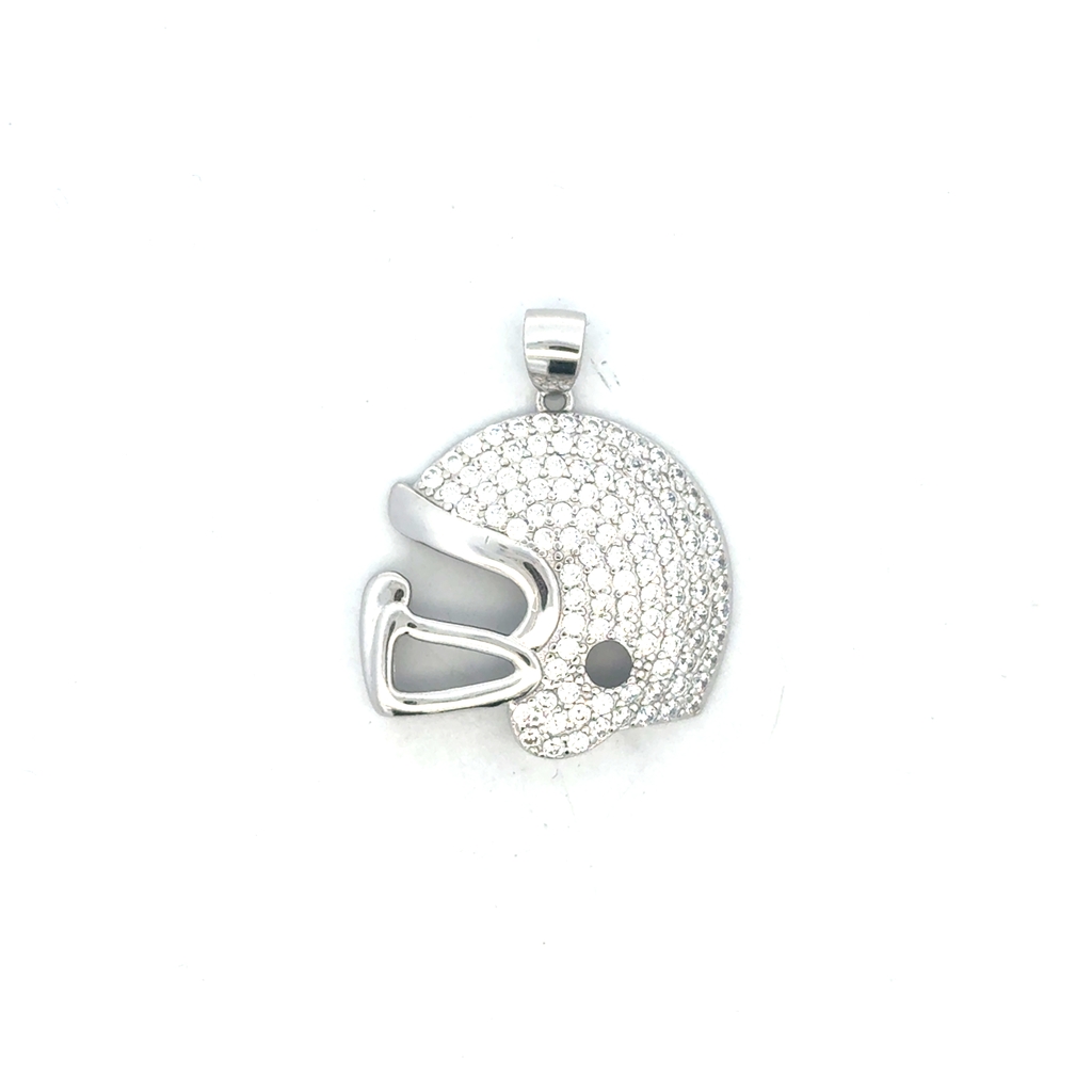 Pendentif casque de football, argent rhodié, zircons incolores