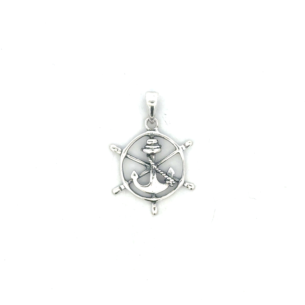 Pendentif gouvernail et ancre, argent