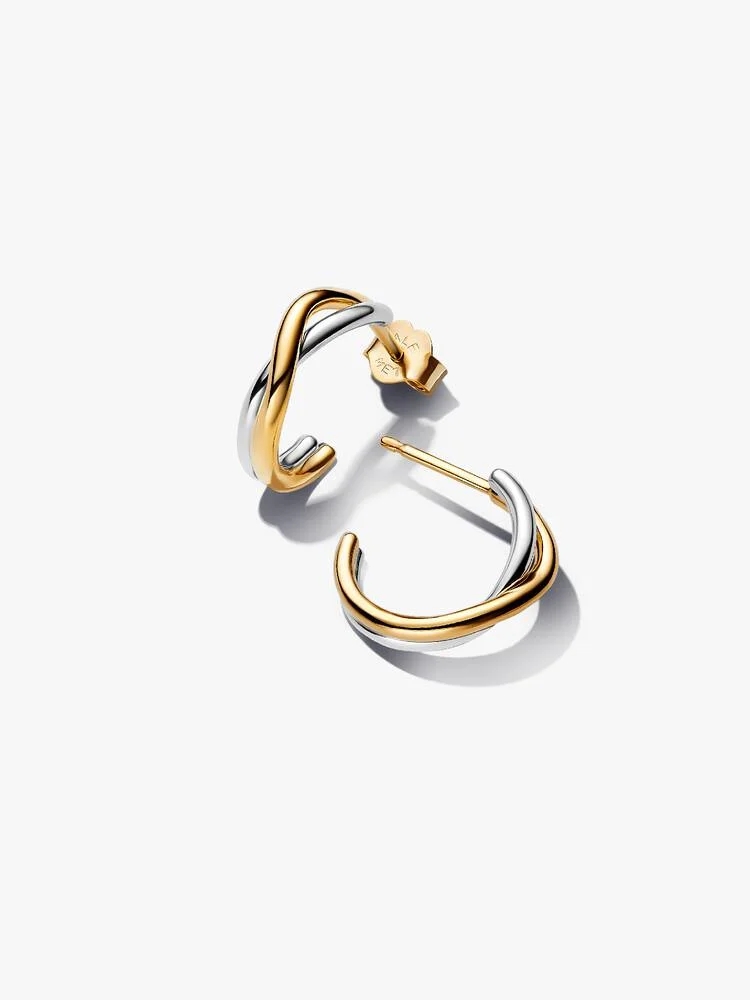 Hoop earrings ouverts, sterling silver, métal unique plaqué d'or 14K