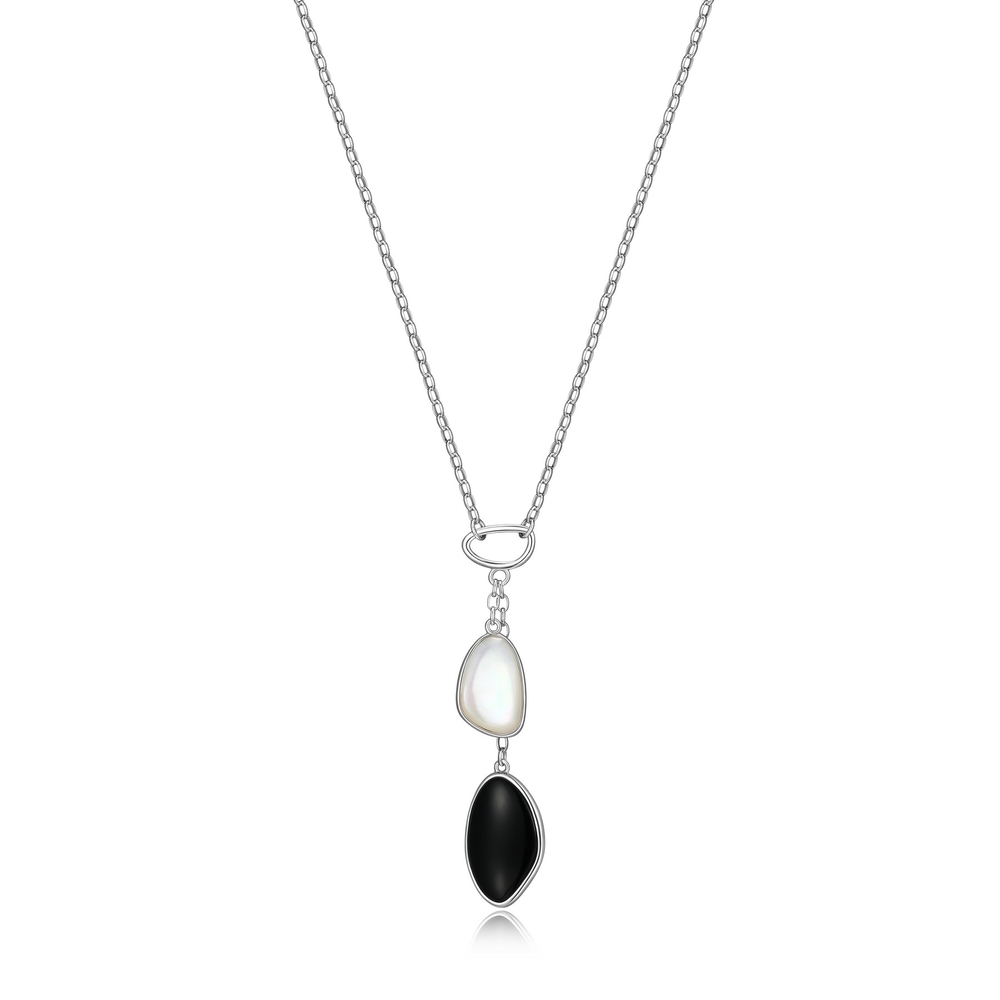 Collier argent rhodié, agate noire, nacre de perle - R0LBVB2746 - Elle