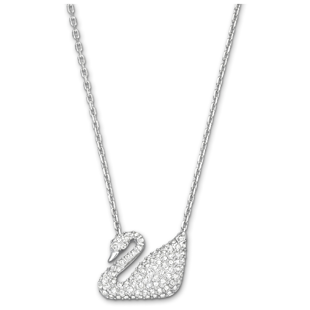 Collier cygne, métal rhodié, cristaux