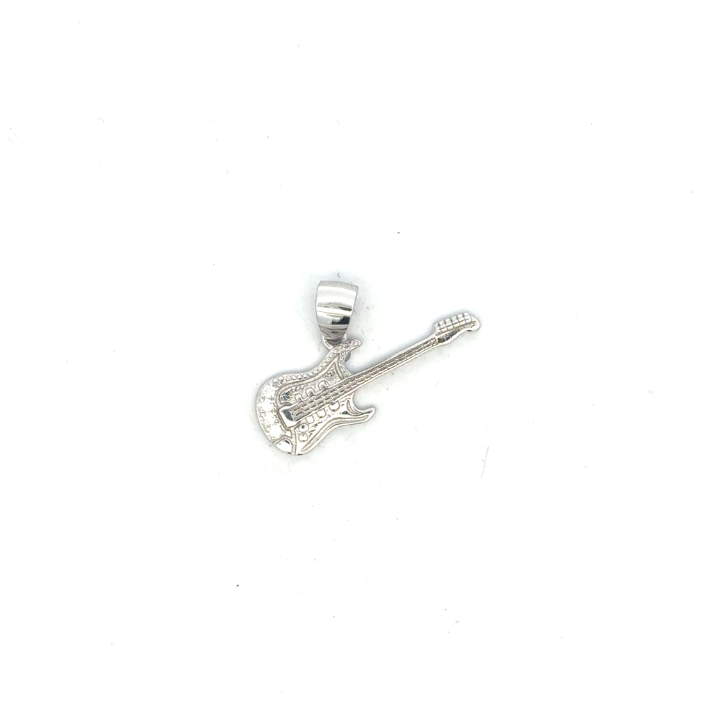 Pendentif guitare électrique, argent rhodié