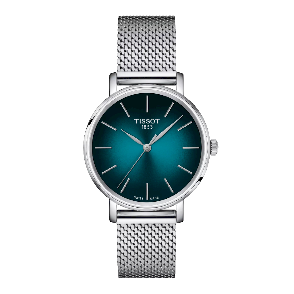 Montre Everytime, acier inoxydable, fond turquoise