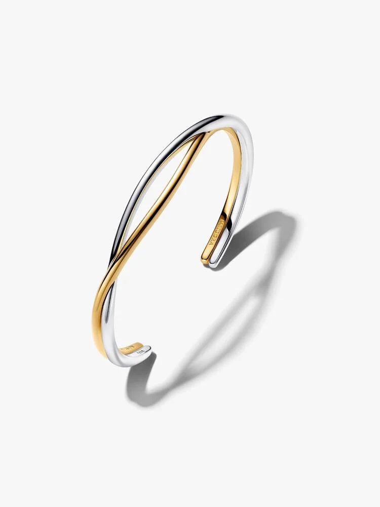 Bracelet rigide ouvert entrelacé, argent, métal unique plaqué d'or 14 carats