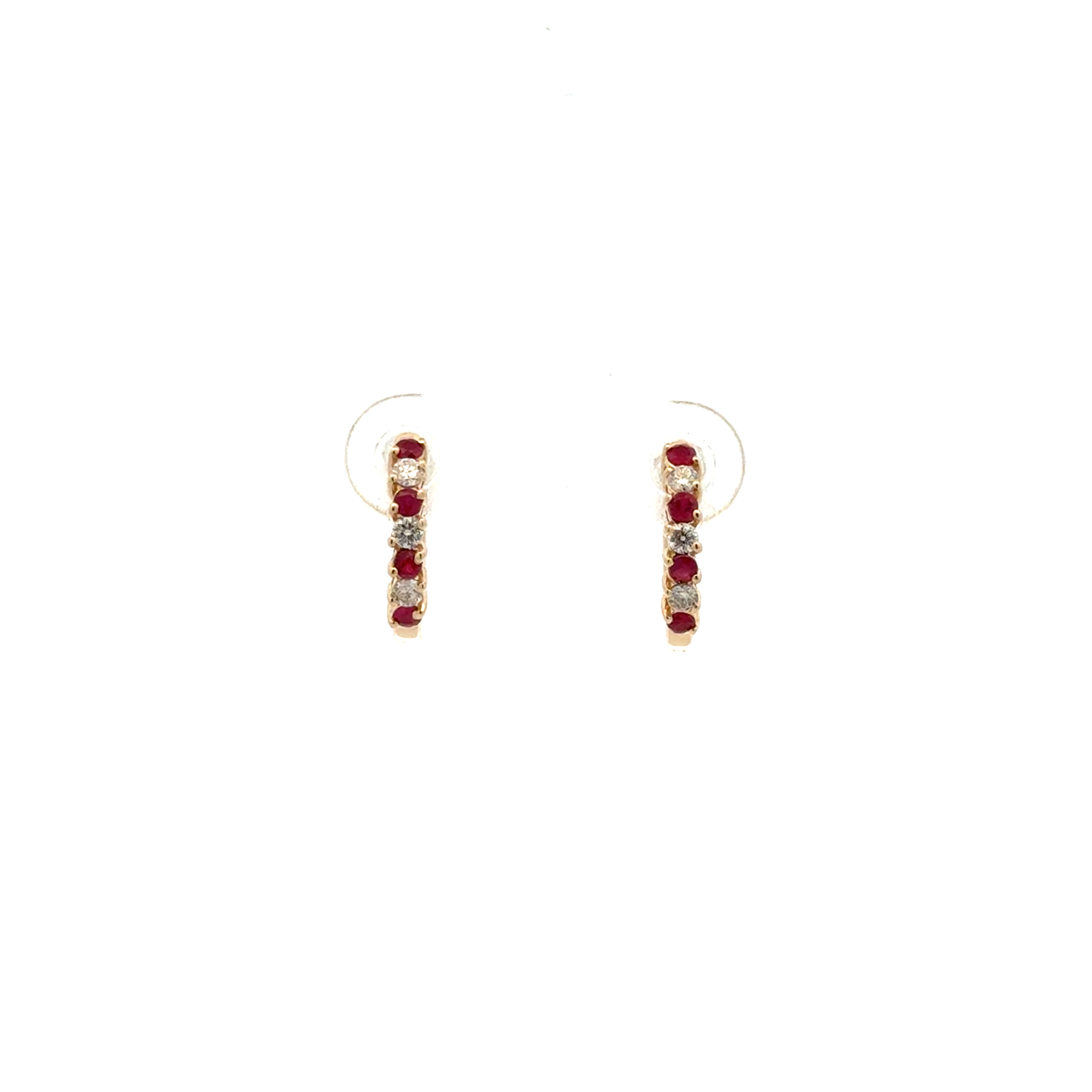 Anneaux de type huggies or jaune 14 carats, rubis, 15 points de diamant total
