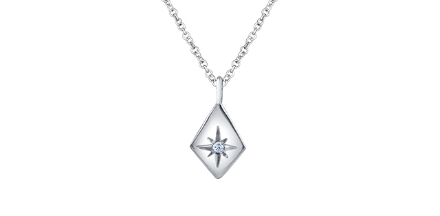 Pendentif or blanc, forme de losange avec 2 pts diamant cert. - ML904W - Corona