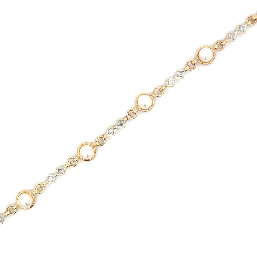 Bracelet or 2 tons (jaune et blanc), perles, 15 points de diamant total - LPR-2962 - Exclusivités