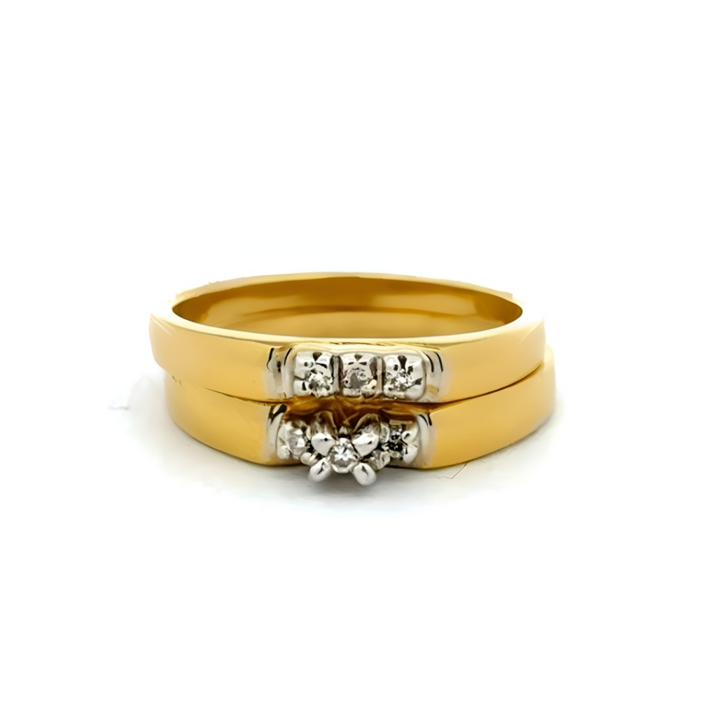 Ensemble d'alliances or 2 tons (jaune/blanc) 10 carats, 10 points de diamants total - LPR-2651 - Exclusivités