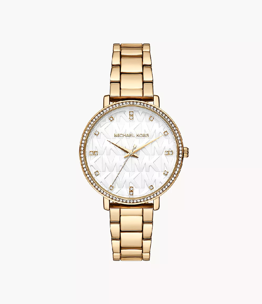 Montre acier inoxydable doré, fond blanc, zircons incolores - MK4666 - Michael Kors