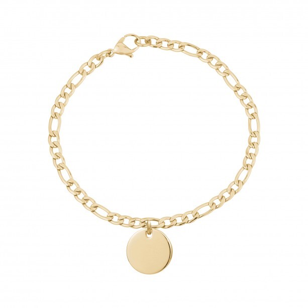 Bracelet figaro, pendentif rond, acier doré Bracelet figaro, pendentif rond, acier doré