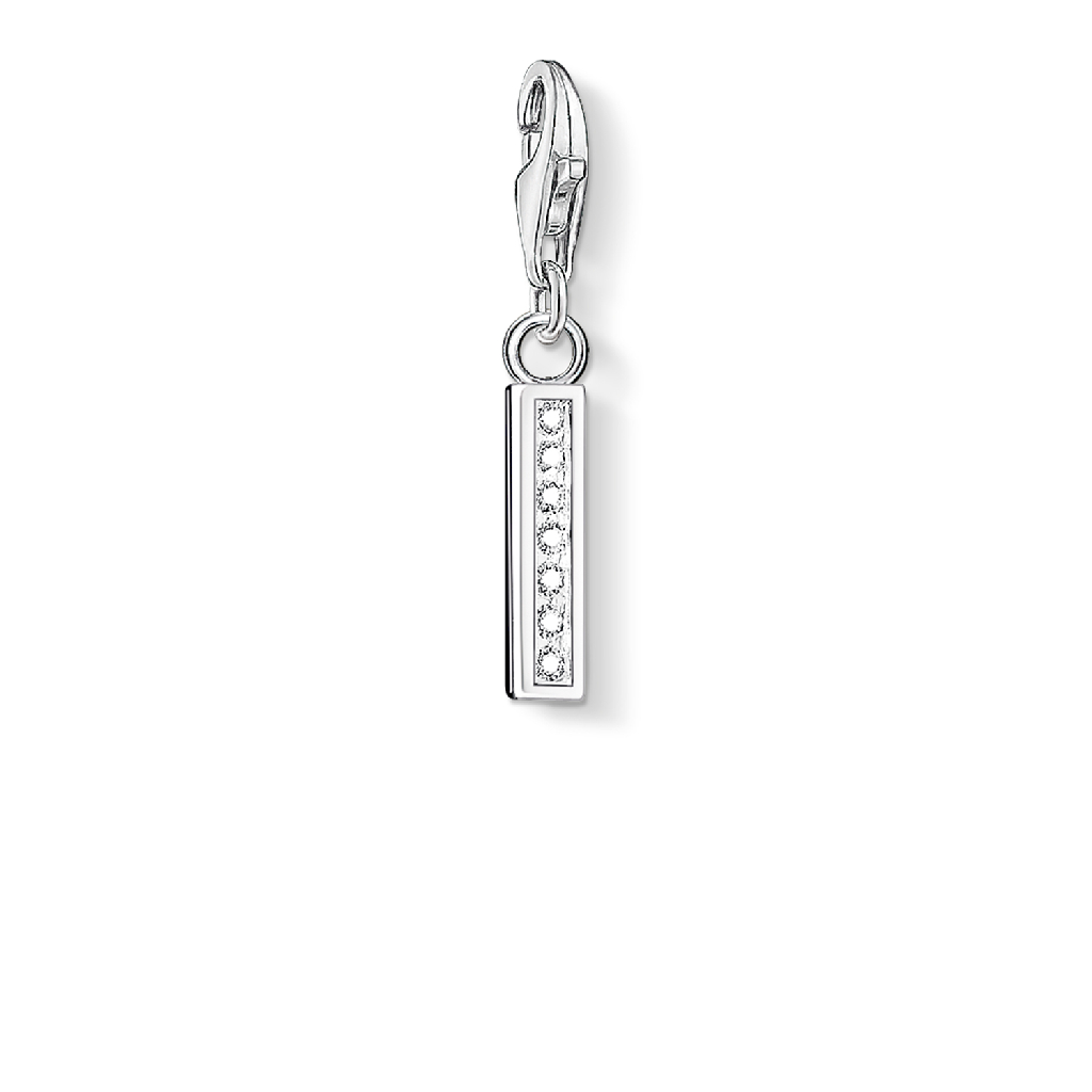 Charm lettre I, argent, zircons incolores