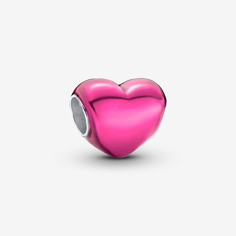 Heart charm, silver, pink enamel Heart charm, silver, pink enamel