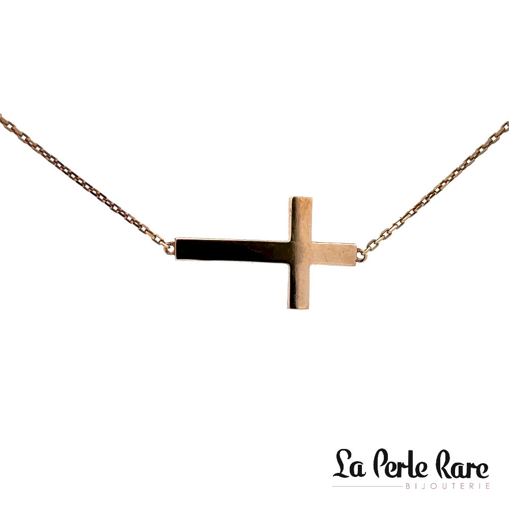 Collier croix, or rose 10 carats - PAU-292-R - Exclusivités