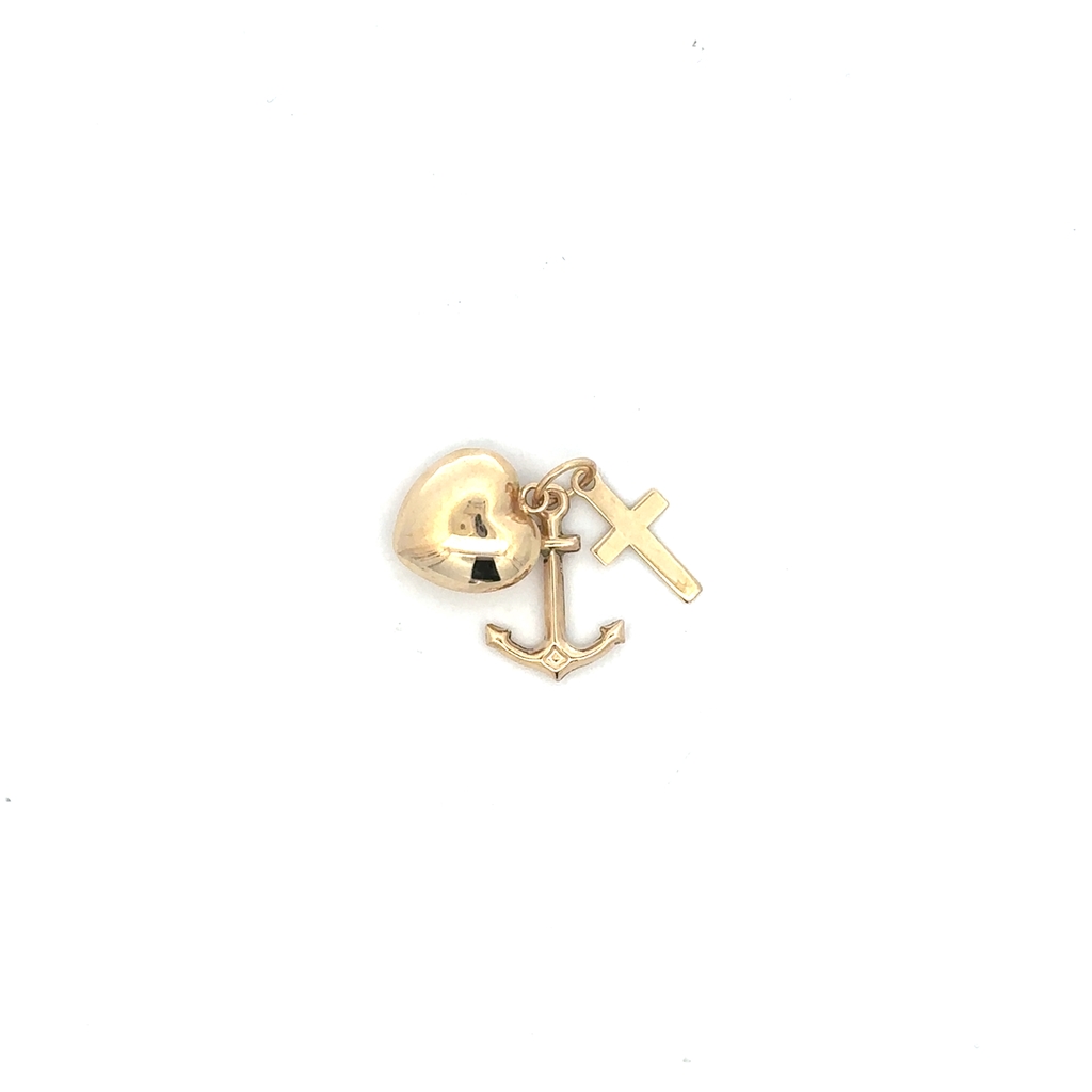 Pendentif croix, coeur et ancre, or jaune 10 carats - CG2342 - Pure Romance