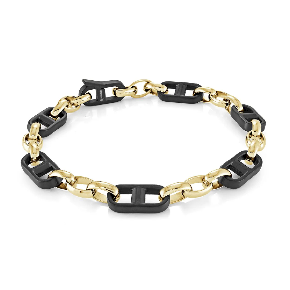 Bracelet mailles marine, acier inoxydable 2 tons (jaune/noir), 7 millimètres - SMB735-8.5 - Italgem Steel