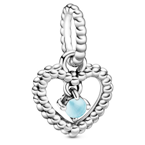 Bille coeur perlé, argent, cristal bleu ciel