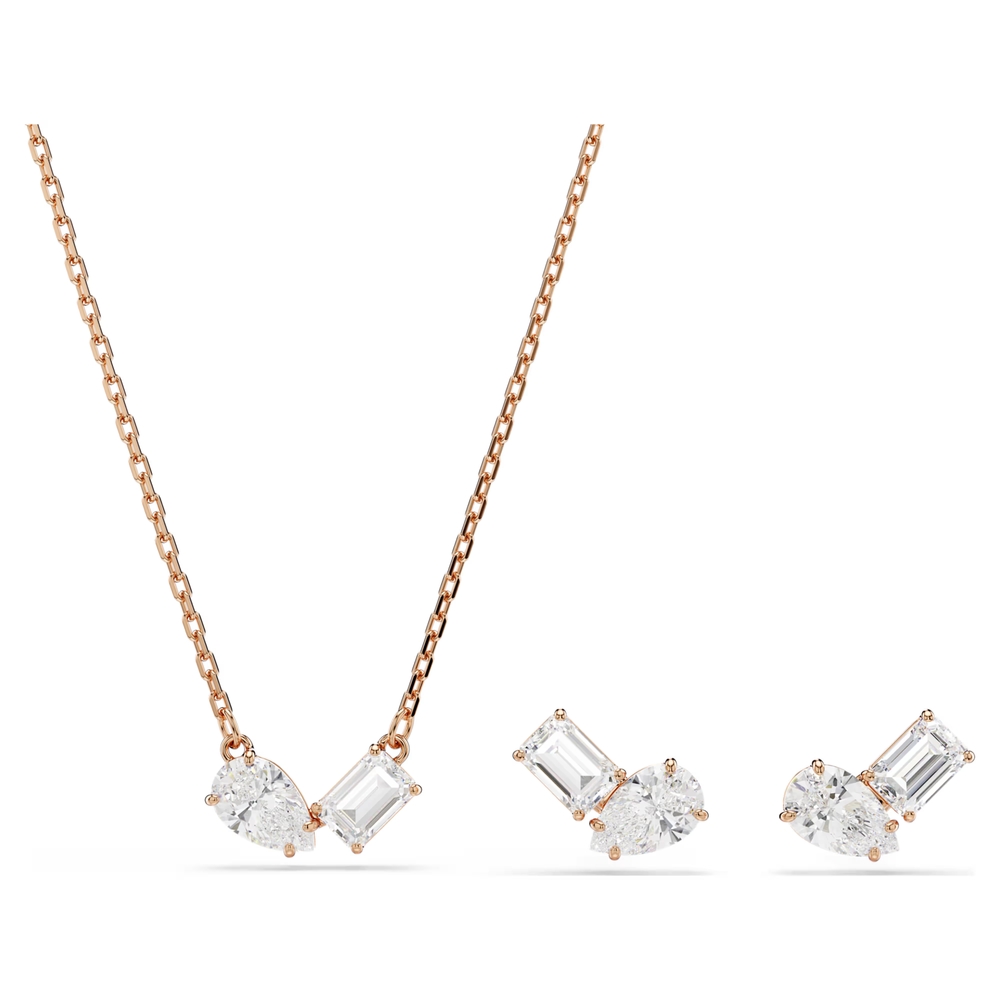 Ensemble de collier et boucles d'oreilles fixes métal rosé, cristaux blancs - 5734246 - Swarovski