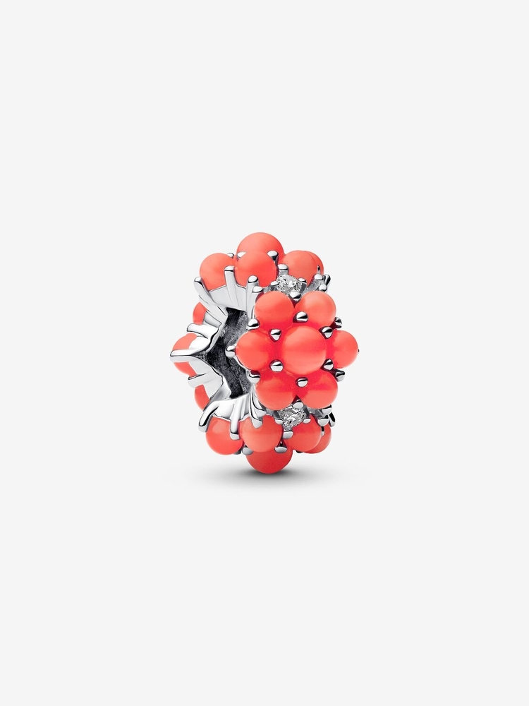 Bille océan, argent, imitation corail, zircons incolores - 793897C01 - Pandora