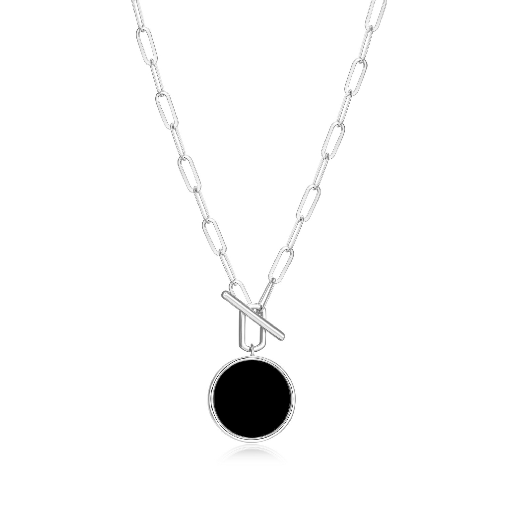 Collier argent rhodié, agate noire - R0LC162738 - Elle