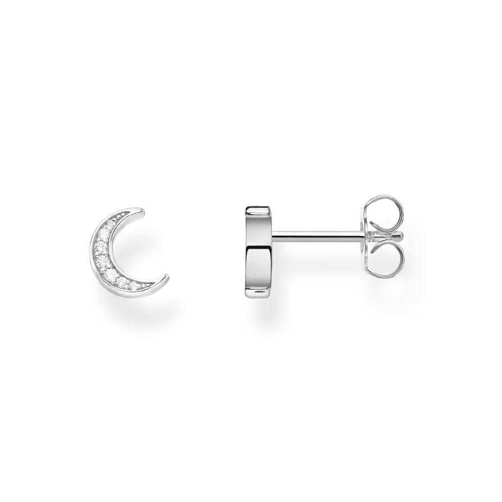 Boucles d'oreilles fixes lunes, argent, zircons incolores