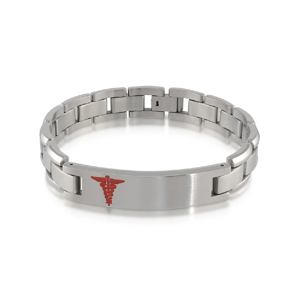 Bracelet médical, acier inoxydable 2 tons (blanc/rouge) - SMAB3 - Italgem Steel