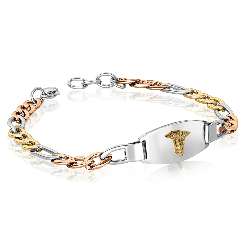 Bracelet médical, acier inoxydable 3 tons (blanc/rose/jaune) - SMAB43-7.25 - Italgem Steel