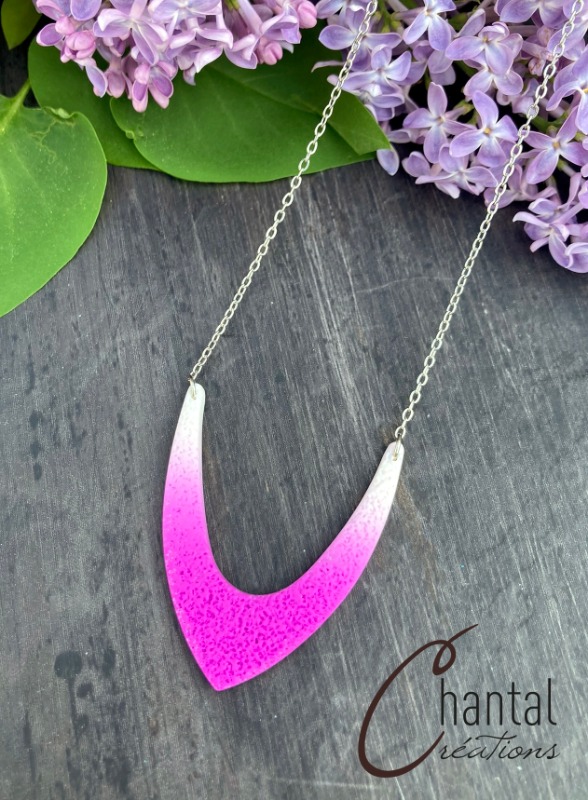 Collier Isha fuchsia, acier, argile polymère - 24-CO-3 - Création Chantal