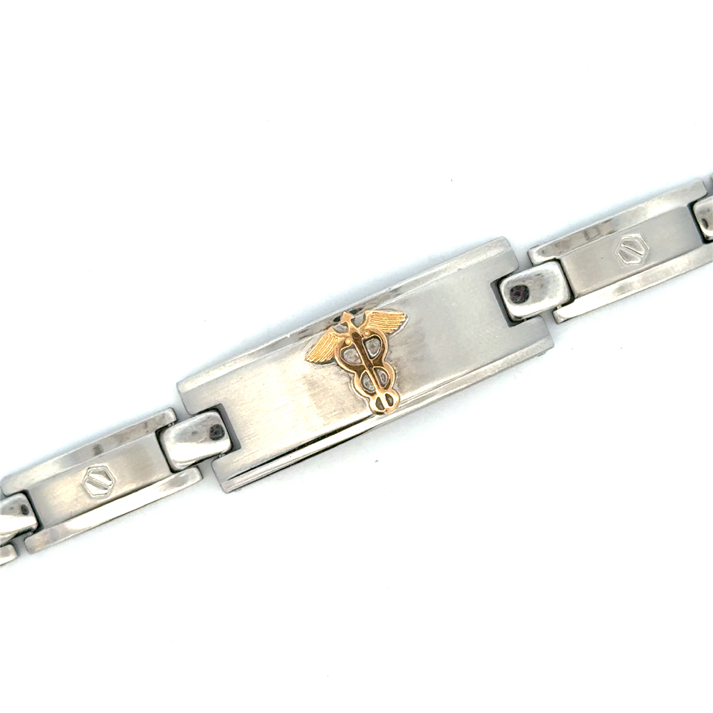 Bracelet médical, acier 2 tons (blanc/jaune)