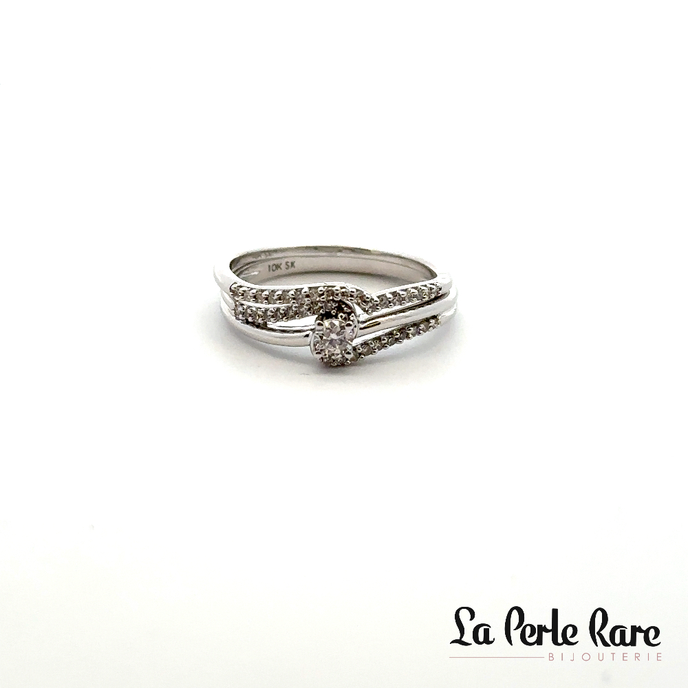 Ensemble d'alliances or blanc 10 carats, 25 points de diamants total - SKR43247-25 - Sk Diamonds