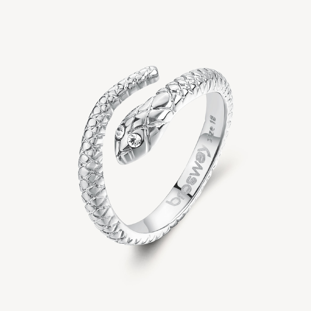 Bague serpent, acier inoxydable, cristaux incolores - BHKR005C - Brosway Italia