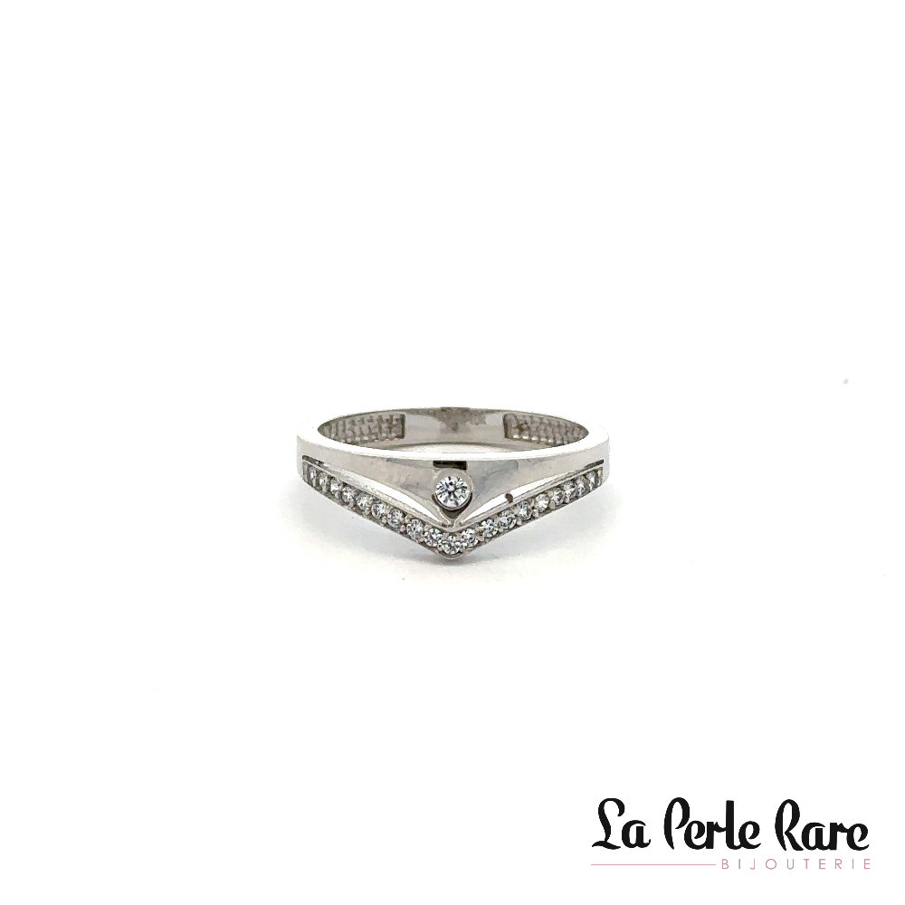 Bague or blanc 10 carats, zircons incolores - RDS01-1495-B - Exclusivités