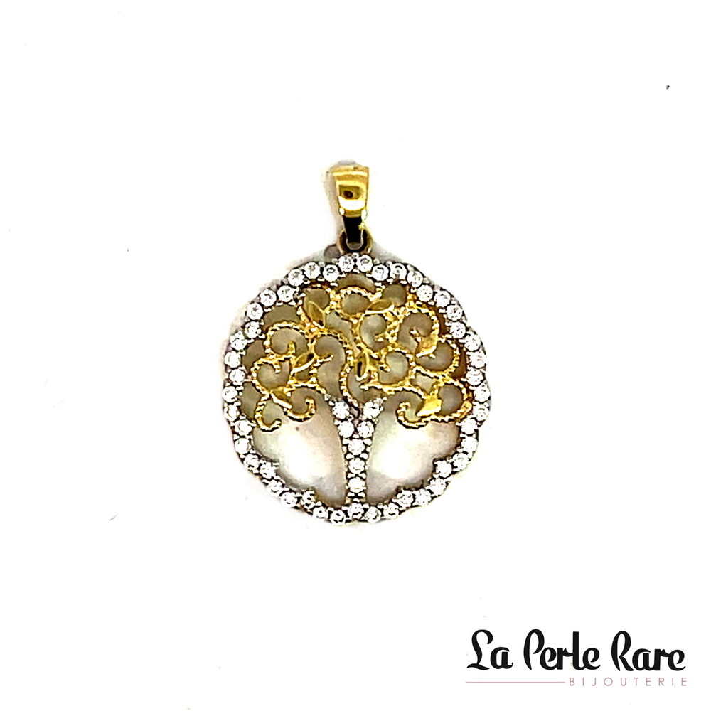 Pendentif arbre de vie, or jaune 10 carats, zircons incolores - PSM-70-J - Exclusivités