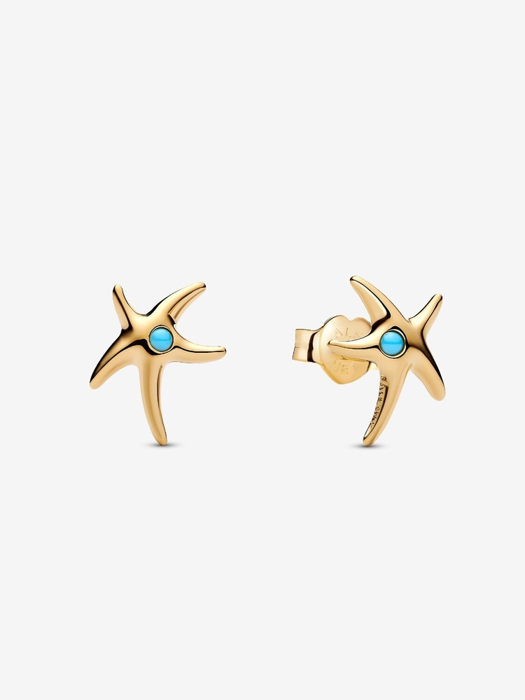 Boucles d'oreilles fixes étoiles de mer, métal unique plaqué d'or 14 carats, cristaux bleus - 263820C01 - Pandora