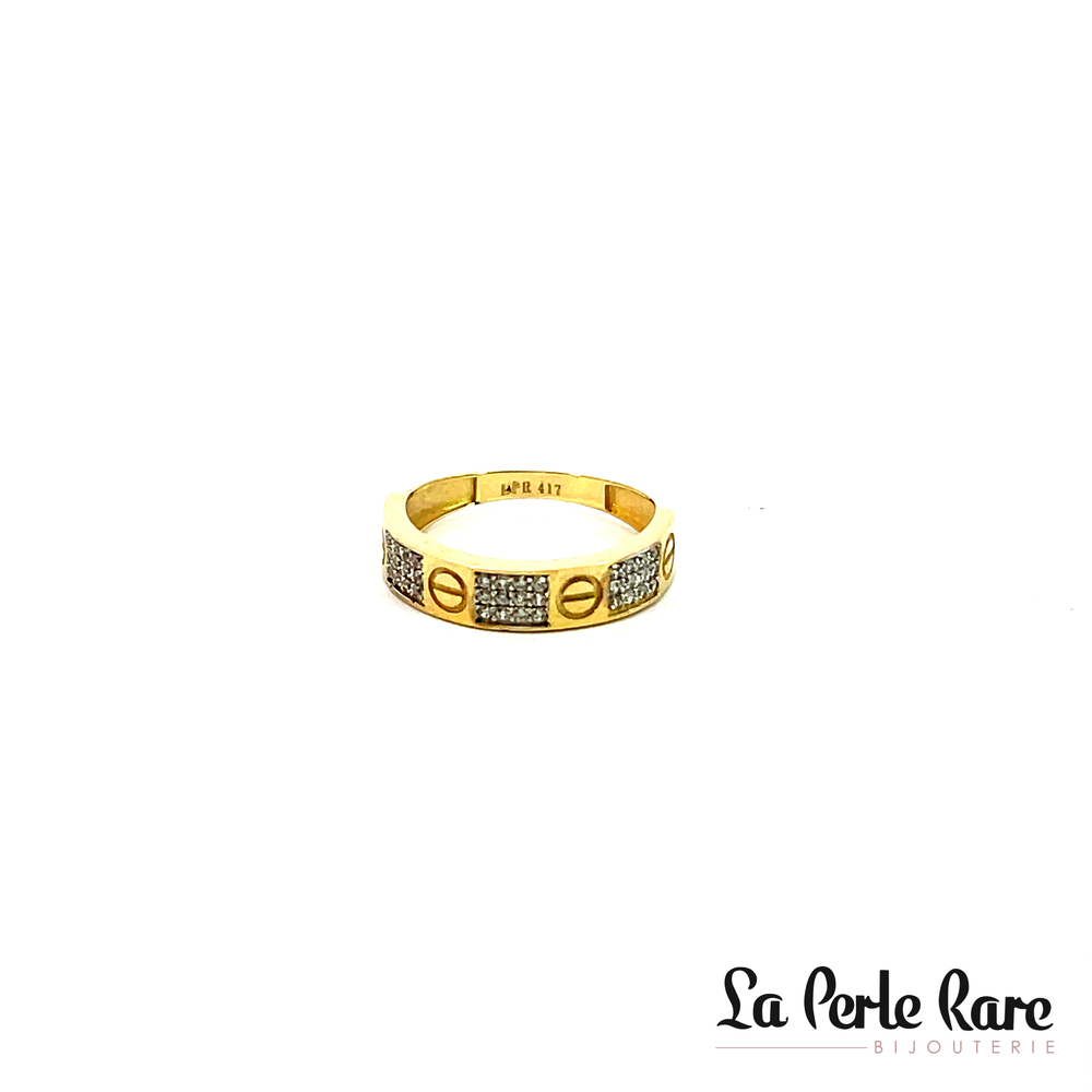 Bague de style Cartier, or jaune 10 carats, zircons incolores - RSU-1167-J - Exclusivités