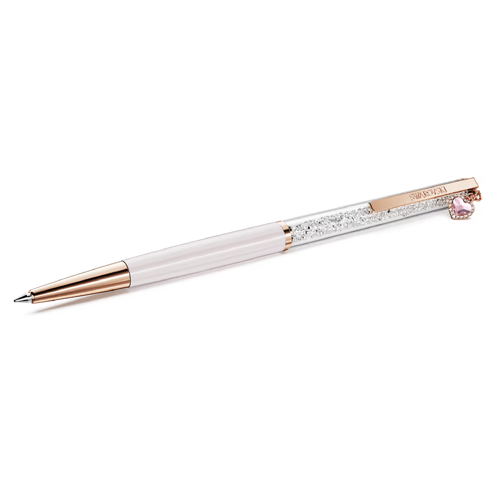 Stylo Crystalline, métal rosé, cristaux incolores et rose