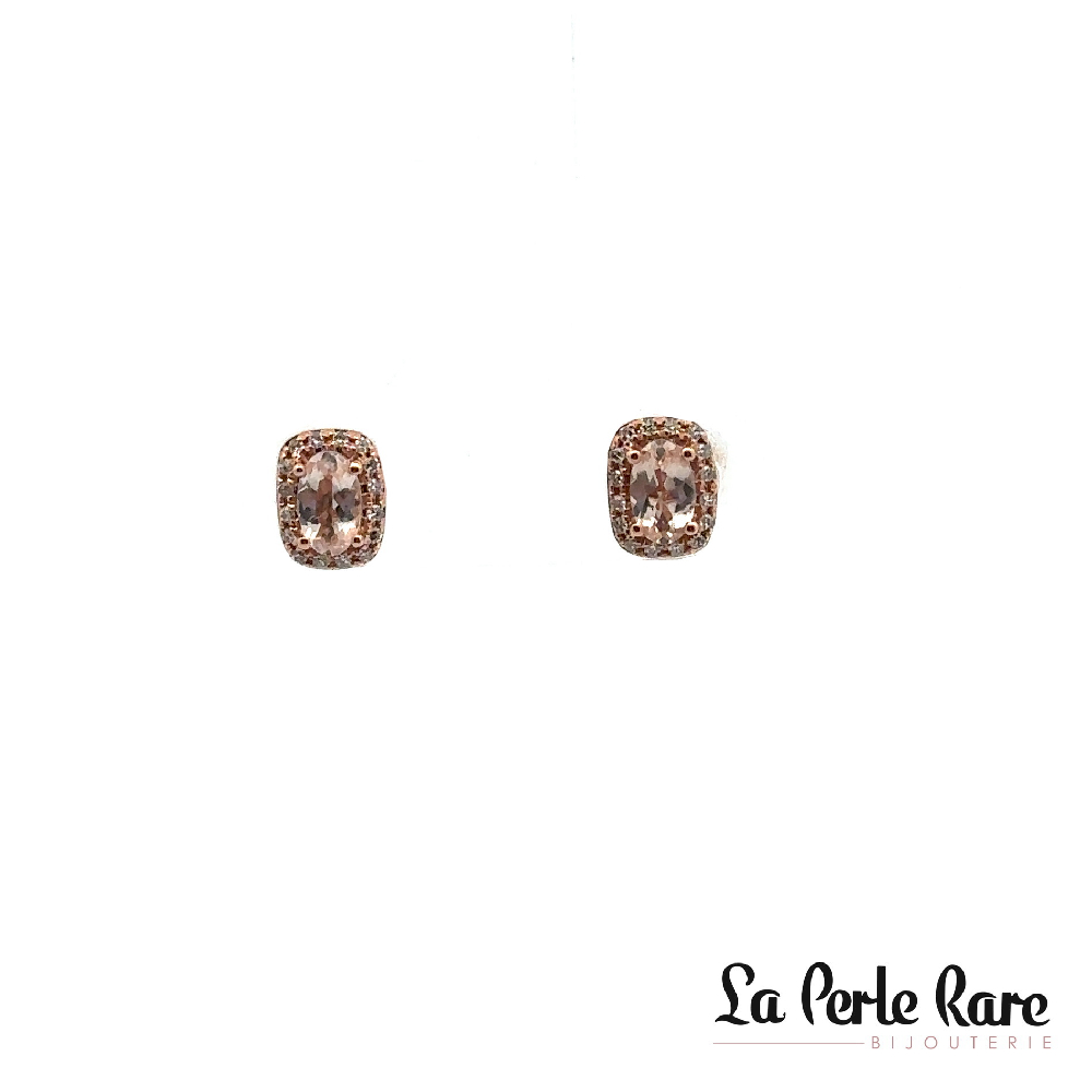 Boucles d'oreilles fixes or rose 14 carats, morganites, 9 points de diamants total - 7535MOE4RYA11 - Exclusivités