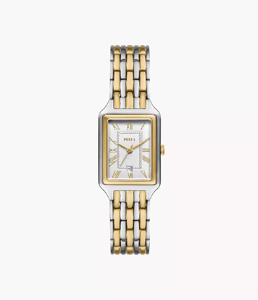 Montre rectangulaire, acier inoxydable 2 tons (blanc/jaune) - ES5368 - Fossil