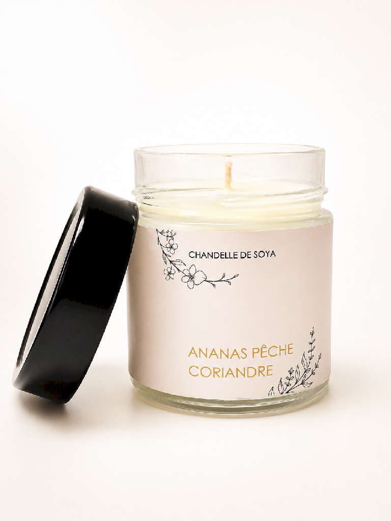 Chandelle de soya ananas pêche et coriandre avec bijou caché