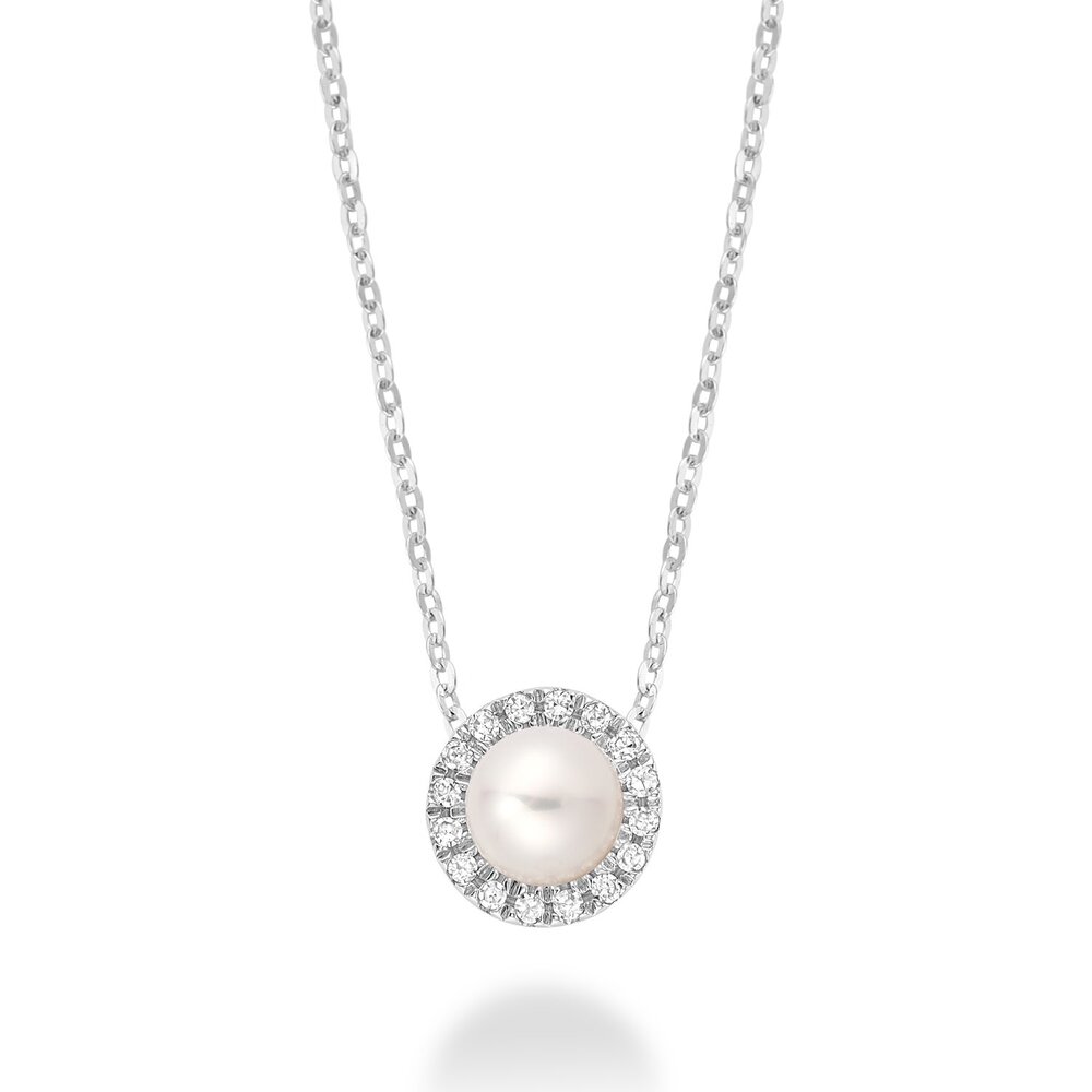 Collier or blanc, perle, 5 pts dia tot - 09-0410PL10 - Rnb