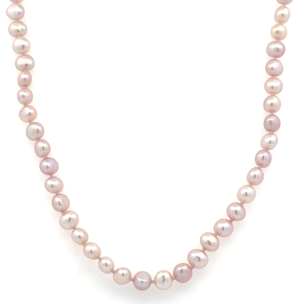 Collier perles rosées, fermoir argent