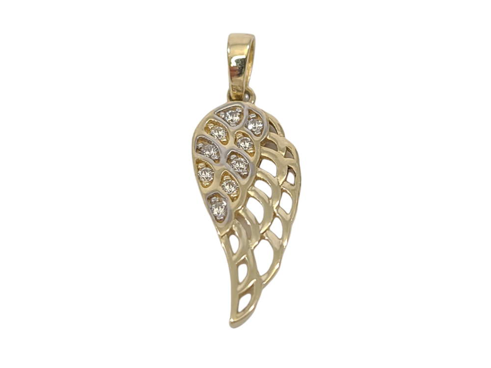 Pendentif aile d'ange, or 2 tons (jaune/blanc) 10 carats, zircons incolores - POZ-1172-2T - Exclusivités