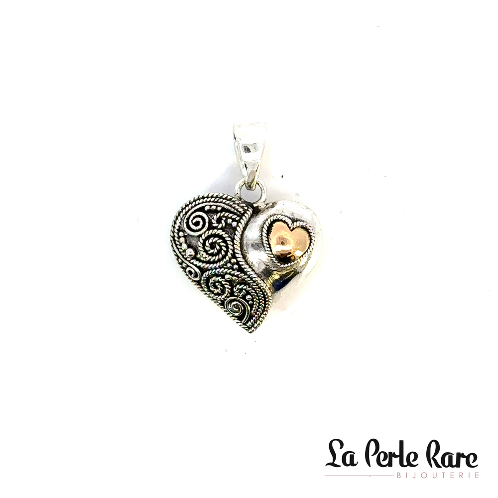 Pendentif coeur, argent, or jaune - PE078GS - L'aventurine