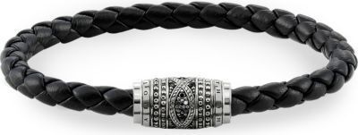 Bracelet cuir tressé noir, argent, zircons noirs - UB000582011L21 - Thomas Sabo