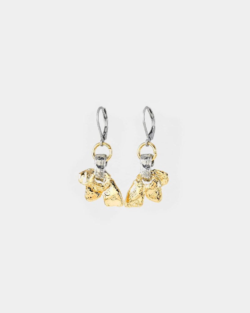 Boucles d'oreilles pendantes étain 2 tons (jaune et blanc), acier inoxydable - NEPTUNE-2TONS - Anne-marie Chagnon