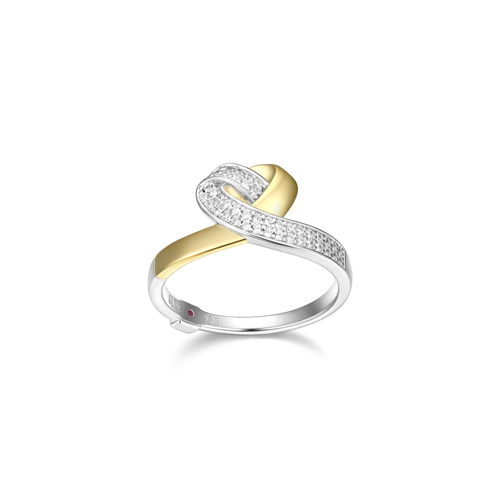 Bague coeur, argent 2 tons (blanc/jaune), zircons - R4LAH000A8 - Elle